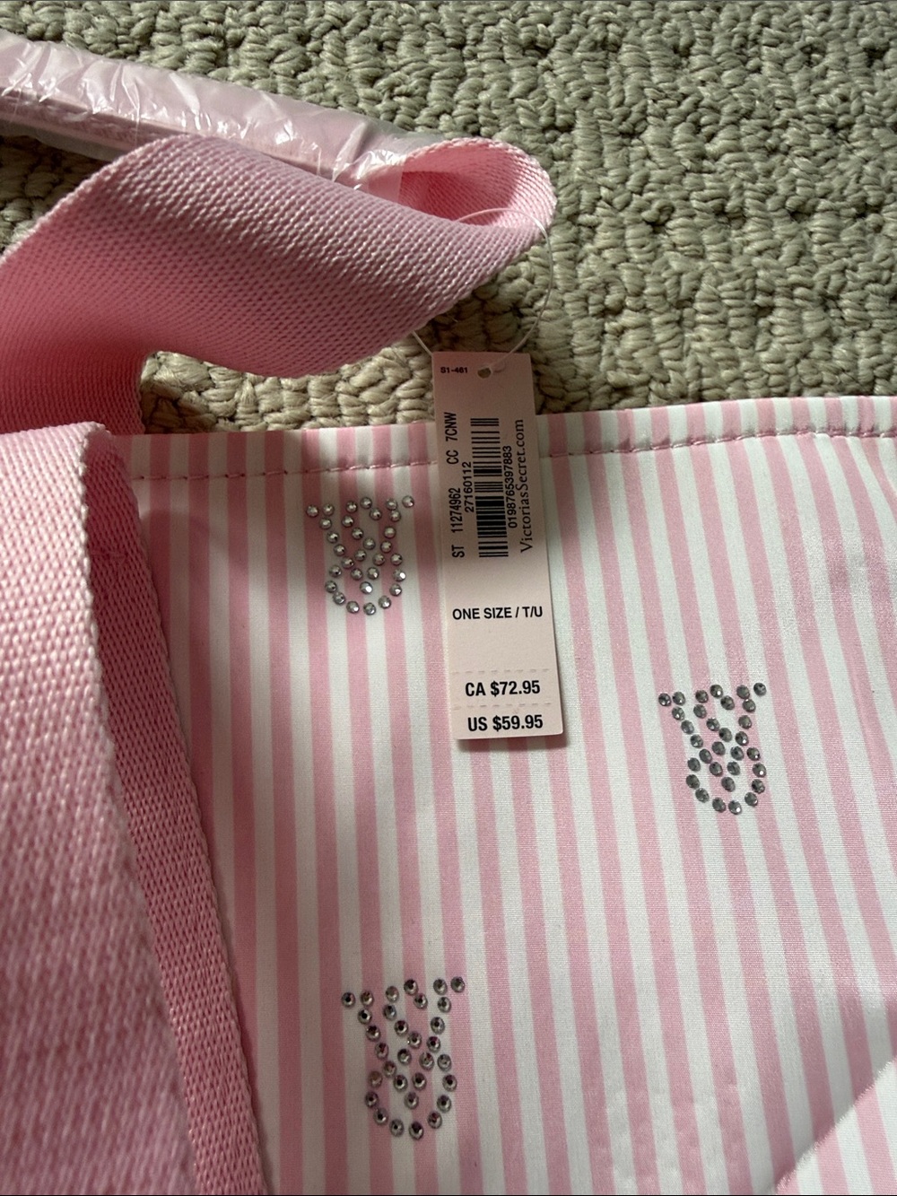 Victoria secret Pink Striped Tote Bag with rhinestone detail - Picture 3 of 3